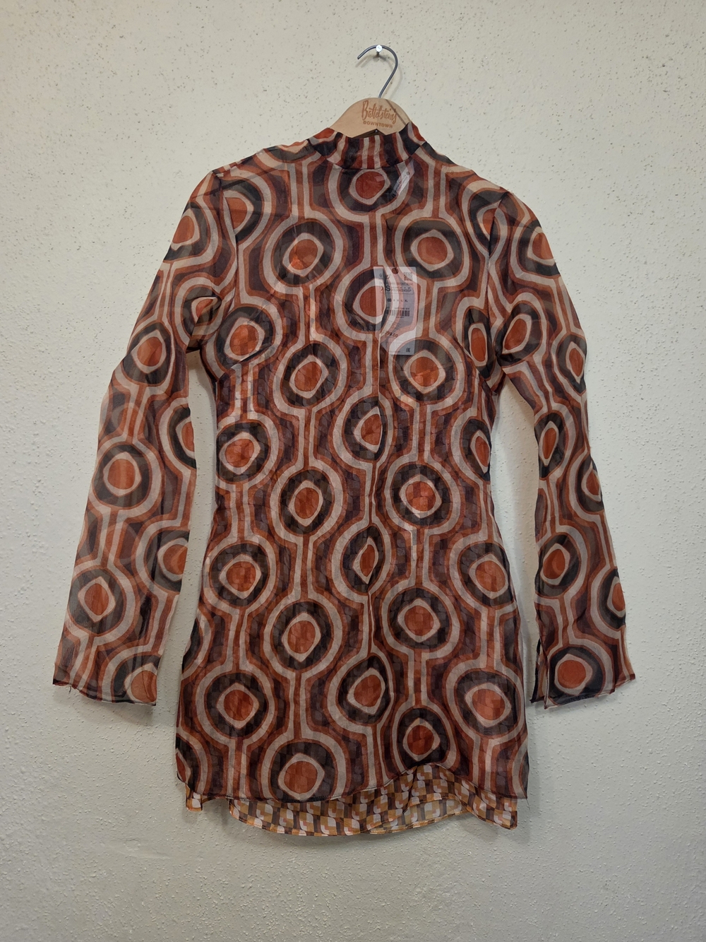 Zara Sheer Retro Geo Mock-Neck Tunic Womens XS NWT